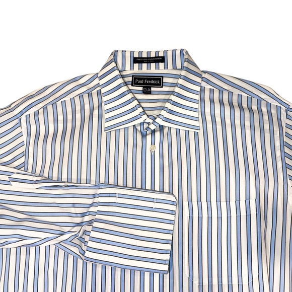 Paul Fredrick Other - Paul Fredrick Mens French Cuff Dress Shirt Cotton Blue & White Striped 17½-36